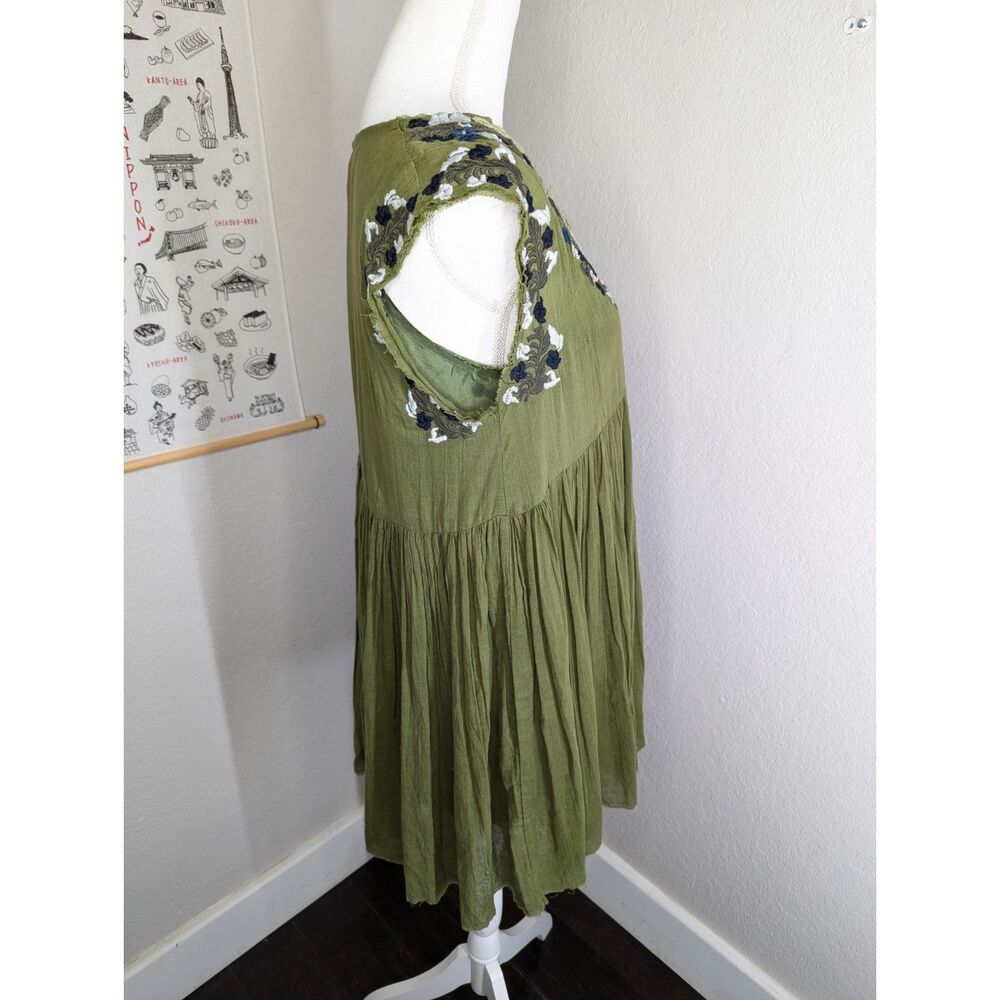 Free People Green Mini 2 Pc Tunic Dress W/ Slip Size S Fairycore Witchy Boho - Picture 3 of 8
